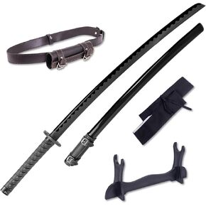 Practice Polypropylene Katana Sword Set, 41inch, with Scabbard, Belt, Stand, Katana Bag, Black Plastic Japanese Samurai Sword, Fake Katana Costume Prop Katana Training Katana, Practice Swords（Platics）