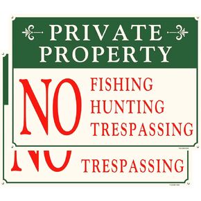 2Pack Private Property No Fishing No Hunting No Trespassing Signs Aluminum Metal 10x14 Inch Protect Your Property No Tresspassing Alert Signs Waterproof UV Protected Signs
