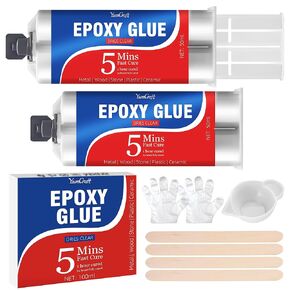 100ML Epoxy Glue w/Tools, 5 Mins Quick Dry Set | Clear Universal Epoxy Adhesive, Welding High Strength Oily Glue, Waterproof for Metal, Plastic, Wood, Stone, Ceramic, Glass, Leather - 2PCS