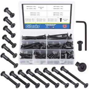 Glarks 141Pcs M6x16/ 20/25/ 30/35/ 40/45/ 50/55/ 60/65/ 70/75/ 80mm Black Hex Drive Socket Cap Bolts Kit, Countsunk Furniture Crib Bolts Nuts Screws for Chair Table Cabinets