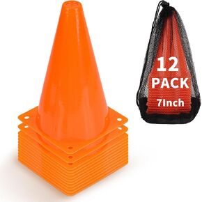 Soccer Cones 12/24 Pack with Mesh Bag-Traffic Cones for Field Marker Agility-Soccer, Skating, Football, Basketball, Indoor and Outdoor Games