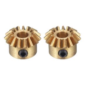 uxcell 2pcs Bevel Gear 0.8 Module 1:1 Reduction Rate 15T 4mm Hole Dia Bevel Pinion Gear Brass, 45 Degree Steering Gear for Hardware Mechanical Rotation, Yellow