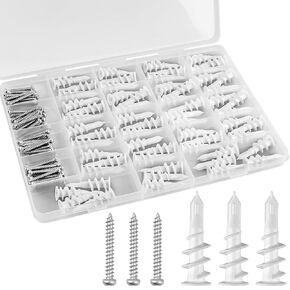 120pcs Self Drilling Drywall Anchors, Premium Drywall Anchors, Drywall Anchors and Screws Kit, 70lb Hanging and Mounting, 60 Self-Tapping/Threaded Plastic Sheetrock Anchors, 60#8x1-1/4 Screws