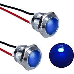 2Pcs 16mm 12V-24V 20mA Metal Energy Saving LED Indicator Light Spherical Round Signal Lamp 0.47" Mounting Hole Waterproof with 15cm/5.91in. Wire for Car Truck Boat Blue LED