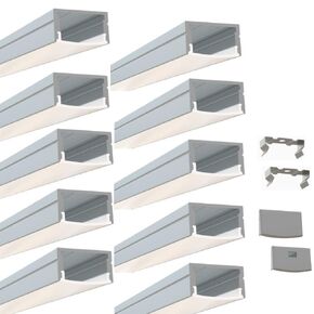 LEDPROFILES 10-Pack 8ft (2.4Meter) Wide LED Aluminum Channel with Frosted Diffuser, End Caps and Mounting Accessories - 1951 Series LED Profile Extrusion Upto 20mm/0.80" Wide LED Strip Light