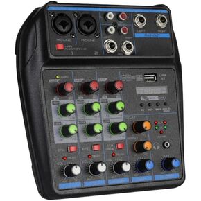 DJ Audio Mixer, DJ Mixers 4 Channel Sound Board with Bluetooth, Sound Mixer Board XRL/1/4" Interface, USB/MP3 Computer Input 48V Phantom Power Stereo DJ Studio Streaming KTV Stage