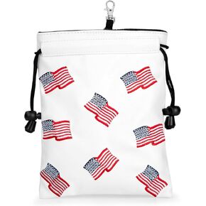 US Patriotism Golf Valuables Pouch Bag with Drawstrings - Premium Faux Leather Golf Tee Pouch Accessorries for Men, White Valuables Pouch Bag Golf Ball Bag