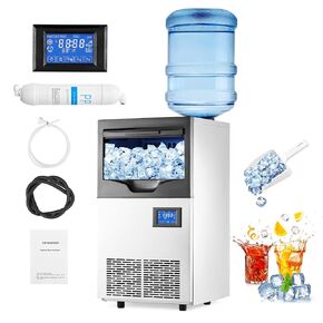 2-Way Add Water Commercial Ice Maker Machine, 140Lbs/24H, 22Lbs Storage Bin, 0.9Inch Thick Ice Cube Ice Machine Automatic Cleaning Function Ideal for Home, Bar, Hotel, Restaurant