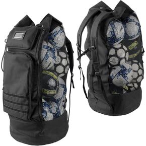 Alpamar Heavy Duty XL Soccer Mesh Ball Bag with Adjustable Backpack Straps – 2 Front Pockets for Gear & Accessories – Ideal for Coaches, Outdoor, and Water Sports Equipment, water bottles