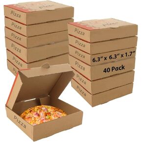 CYEAH 40 Pack Pizza Boxes, 6.3 x 6.3 x 1.7 Inch Corrugated Mini Pizza Boxes, Brown Take Out Small Pizza Packing Boxes, Takeaway Mailing Shipping Storage Boxes for Pizza, Cake, Cookies, Food