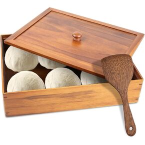 Acacia Wood Pizza Dough Proofing Box with Lid,17"x13" Pizza Dough Proofing Container,Dough Proofing Box for Home Kitchen,Pizza Proofing Box Fits 6-8 Dough Balls,Pizza Dough Container with Spatula
