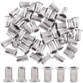 Glarks 50Pcs #10-24 UNC 304 Stainless Steel Rivet Nuts Flat Head Threaded Insert Nutserts Rivnuts Set