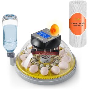 Egg Incubator for Hatching Eggs with Automatic Egg Turning and Humidity Control, Build-in Egg Candler, Precise Control Panel, Support 12-24 Eggs (Yellow with Plastic Chicken Net)