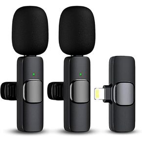 2pcs Wireless Lavalier Microphone for iPhone, ipad, Lapel Microphone Wireless for Video Recording, Clip on Wireless Mic for Podcast, Interview, YouTube, Vlog, Tiktok, Live Streaming