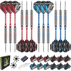 Steel Tip Darts Set, Professional Metal Darts 12pcs 22Grams Steel Darts for Dartboard with Aluminum Dart Shafts, Extra Darts Flights, Wrench,O Ring