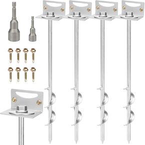 24'' Mobile Home Anchors, Set of 4 Ground Anchors Screw in with Brackets and Drill Bit Storage Shed Anchor Kit Swing Anchor Kits Heavy Duty Spiral Garden Earth Anchors for Trampoline Fence