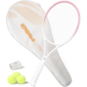 Tennis Racket - Super Value Set with Pre-Strung, Comfortable Handle, 27'' Tennis Racquet for Adults, Natural Series Includes 3 Tennis Balls, 2 Overgrips and 1 Tennis Bag
