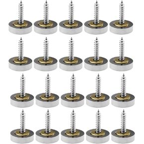 Create idea 20 Sets of Flat Mirror Nails, Screws Washers & 10mm Decorative Covers Silver Brushed for Mirror Tables Wardrobes Bath Plates