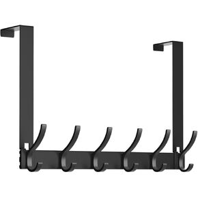 Over The Door Hooks,No Nail Over Door Hanger Holder,No Assembly Required Large Over The Door Towel Rack with 12 Hooks, Heavy Duty hooks for Bathroom,Bedroom,Kitchen,Hanging Towels,Coats (Black)