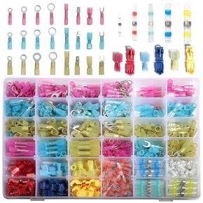Heat Shrink Wire Connectors Waterproof Electrical Spade Connectors kit Insulated Crimp Ring Fork Spade Terminal T-Tap Solder Butt Splice Connectors Marine Boat Truck