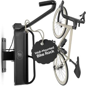 Olivia and Lily Wall-Mounted Bike Rack, Vertical Swivel Hanger for Garage or Home, Space-Saving Bike Wall Mount with Hook, Heavy-Duty Steel Storage, Vertical Bike Rack Holds Up to 60 lbs, Black