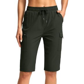 SANTINY Women's 13" Long Hiking Shorts Knee Length Quick Dry Cargo Bermuda Shorts for Women with Zipper Pockets