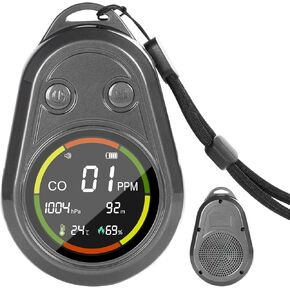 5-in-1 Air Quality Monitor, Indoor Outdoor Air Quality Meter, Detects Humidity, Temperature, CO Carbon Monoxide, Altitude, Atmosphere for Home, Office, Grow Tents, Car, Travel, Camping