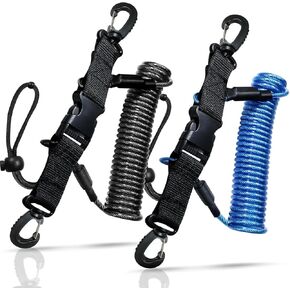 Scuba Diving Lanyard, Heavy Duty Stainless Steel Spring Coiled Lanyard with Quick Release Buckle - 2 Pack