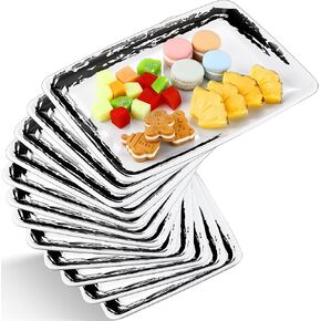 12 Pcs Large Capacity Serving Tray 11 x 8 Inch Plastic Rectangle Serving Platters Reusable Dessert Trays for Valentine's Day Party Buffets Weddings Easter Serving(White, Black) in Kuwait