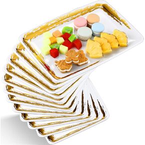 12 Pcs Large Capacity Serving Tray 11 x 8 Inch Plastic Rectangle Serving Platters Reusable Dessert Trays for Valentine's Day Party Buffets Weddings Easter Serving(White, Black)