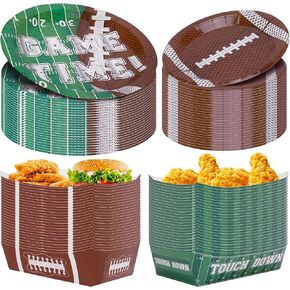 Wehhbtye 98 Pcs Football Paper Trays and Plates, Disposable Football Snack Serving Tray, Game Day Themed Party Food Supplies for Sports Theme Event Birthday Party Favor Supplies Table Decor