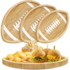 Aodaer 3 Pieces Football Shaped Pine Serving Tray Reusable Tailgate Wooden Serving Platter Game Day Football Serveware Snack Trays for Charcuterie Cheese Bread Fruit Food Dish Game Party Decorations