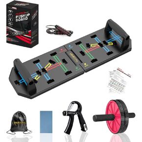 Push Up Board, 25-in-1 Home Workout Equipment with Ab Roller Wheel, Push Up Bar, Home Gym System for Men Women Core Strength Training & Abdominal Exercise, Best Choice for Father's day Gift
