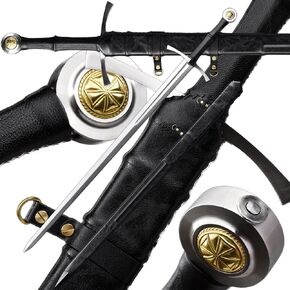 Handmade 49 Inch Crusader Double-Handed Long Sword 5160 Spring Steel Rivet Full Tang Blade Real Medieval Style Sword with Leather Sheath
