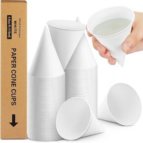 Roshtia 1200 Pcs Paper Cone Cups Thicken Cone Cups Disposable Cone Paper Cups Shaved Ice Cups for Shaved Ice, Slushies Water Cooler Dispenser, White (4 oz)