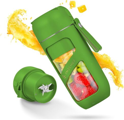 خلاط AMZCHEF المحمول، قوة قطع قوية مع 10 شفرات، المشي لمسافات طويلة، أجزاء آمنة للغسل في غسالة الأطباق، قابل لإعادة الشحن من النوع C، خلاط بالحجم الشخصي للمخفوقات والعصائر، خالي من مادة BPA، للرياضة والسفر in Kuwait