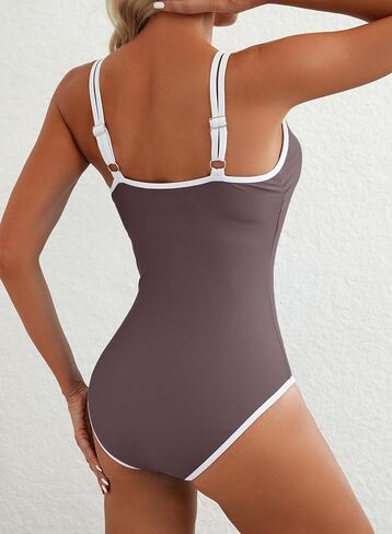 Herseas Women One Piece Swimsuit 2025 Summer Sporty Swim Bathing Suit Color Block Trims V Neck High Cut Beachwear in Saudi Arabia
