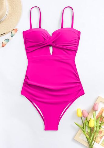 Eomenie Women's Push Up Wrap Front Swimsuit One Piece Tummy Control Bathing Suits Bandeau Support Slimming Swimwear in Kuwait