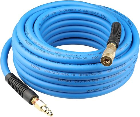 YOTOO Hybrid Air Hose 3/8-Inch by 25-Feet 300 PSI Heavy Duty, Lightweight, Kink Resistant, All-Weather Flexibility with 1/4-Inch Brass Male Fittings, Bend Restrictors, Blue in Kuwait