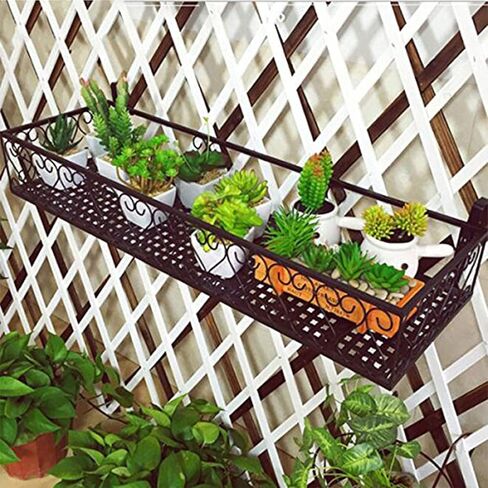 YXQ Patio Plant Flower Pot Holder Railing Shelf, Plant Pots Holder Windows Decorate for Balcony Decor,Patio or Porch Fence Railing，Brown in Kuwait
