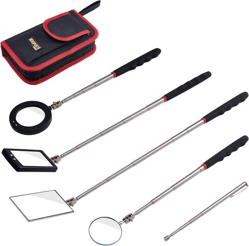 Valentines Day Gifts for Him, 5PCS Telescoping Inspection Mirror Set with Magnetic Pickup Tool, LED Lighted Mirrors for Mechanics, Vehicle Checks, Eyelashes, Small Parts Observation, Red Bag in Saudi Arabia