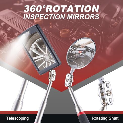 هدايا عيد الحب له، مجموعة مرايا فحص تصغير 5 قطع مع أداة التقاط مغناطيسية، مرايا مضاءة LED للميكانيكا، فحص المركبات، الرموش، مراقبة الأجزاء الصغيرة، حقيبة حمراء in Kuwait