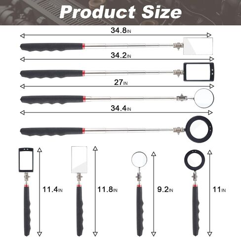 Valentines Day Gifts for Him, 5PCS Telescoping Inspection Mirror Set with Magnetic Pickup Tool, LED Lighted Mirrors for Mechanics, Vehicle Checks, Eyelashes, Small Parts Observation, Red Bag in Saudi Arabia