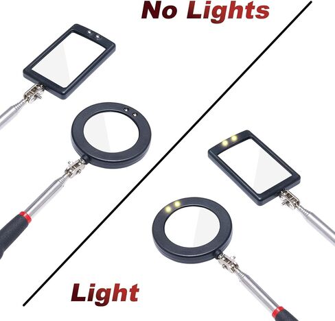 Valentines Day Gifts for Him, 5PCS Telescoping Inspection Mirror Set with Magnetic Pickup Tool, LED Lighted Mirrors for Mechanics, Vehicle Checks, Eyelashes, Small Parts Observation, Red Bag in Saudi Arabia