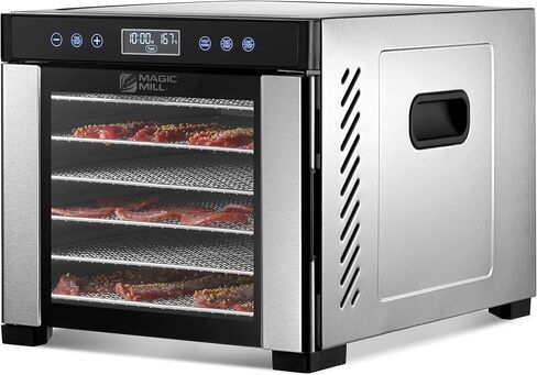 Magic Mill Pro Food Dehydrator Machine | 10 Stainless Steel Trays | Dryer for Jerky, Dog Treats, Herb, Meat, Beef, Fruit | Keep Warm Function, Digital Timer and Temperature Control, ETL Approved in Saudi Arabia