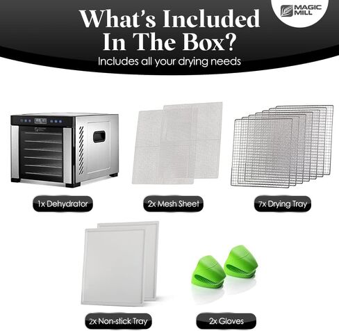Magic Mill Pro Food Dehydrator Machine | 10 Stainless Steel Trays | Dryer for Jerky, Dog Treats, Herb, Meat, Beef, Fruit | Keep Warm Function, Digital Timer and Temperature Control, ETL Approved in Saudi Arabia