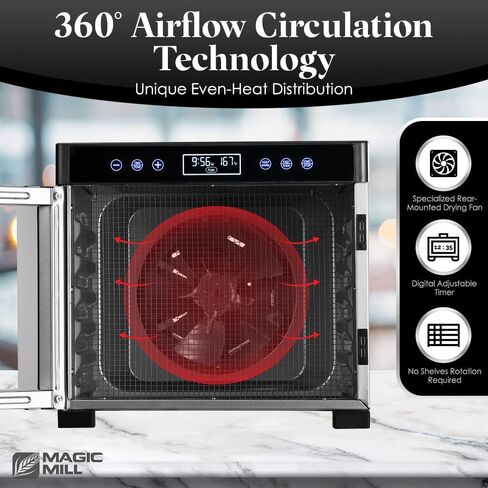 Magic Mill Pro Food Dehydrator Machine | 10 Stainless Steel Trays | Dryer for Jerky, Dog Treats, Herb, Meat, Beef, Fruit | Keep Warm Function, Digital Timer and Temperature Control, ETL Approved in Saudi Arabia