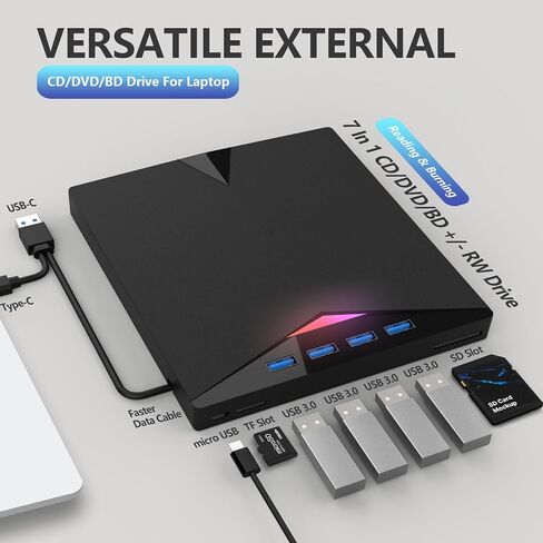 External Compatible Blur ay Drive Player Read/Write BD DVD CD Compatible Blu ray Burner USB 3.0 Type-C/Windows/Mac OS Laptop in Saudi Arabia