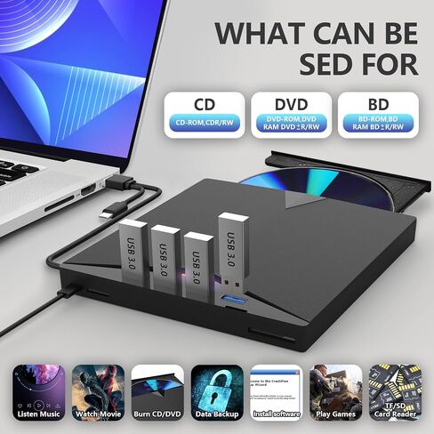 External Compatible Blur ay Drive Player Read/Write BD DVD CD Compatible Blu ray Burner USB 3.0 Type-C/Windows/Mac OS Laptop in Saudi Arabia