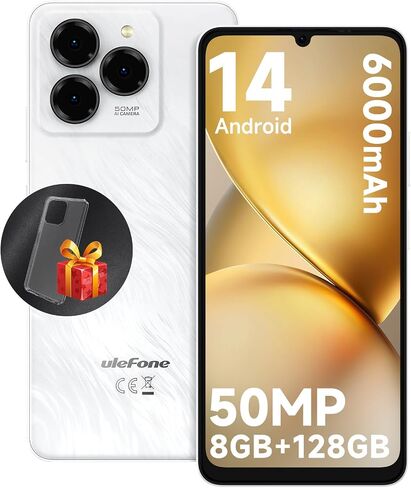 Ulefone Note 20 Pro Unlocked Phones, Android 14 OS, 128GB ROM 1TB Extension, 6.75" HD+ 90Hz Screen 6000mAh Battery Smartphone, 50MP Main Camera, 4G Dual SIM Cell Phone, Widevine L1 Certified - White in Saudi Arabia